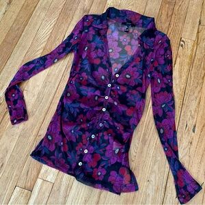 70s floral summer sheer long sleeve slim fit button up festival concert outfit